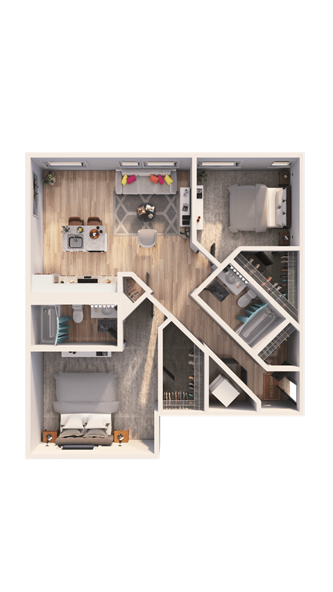 Floor plan for 2 beds, 2 baths, 1131 sqft
